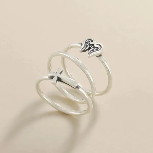 James Avery Artisan Jewelry Rings-Angel Wings And Horizon Cross Ring Set