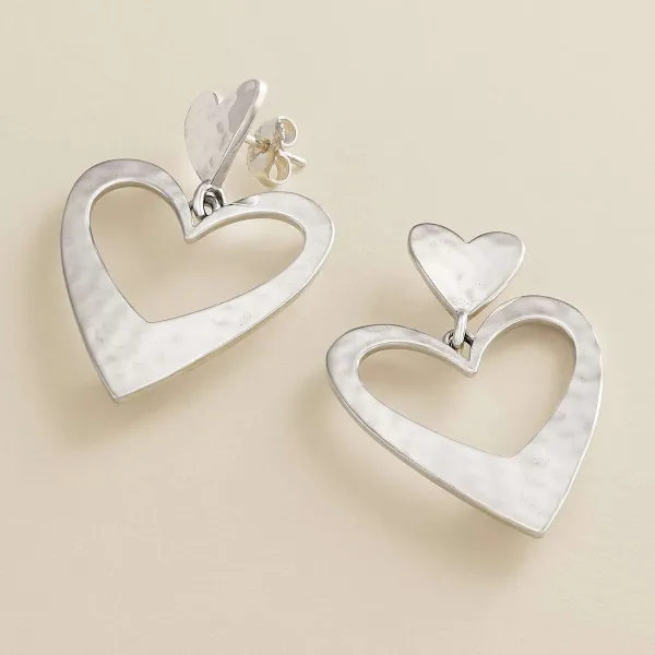 James Avery Artisan Jewelry Earrings-Hammered Double Heart Drop Earrings